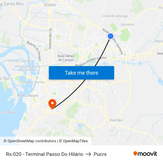 Rs-020 - Terminal Passo Do Hilário to Pucrs map