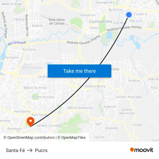 Santa Fé to Pucrs map