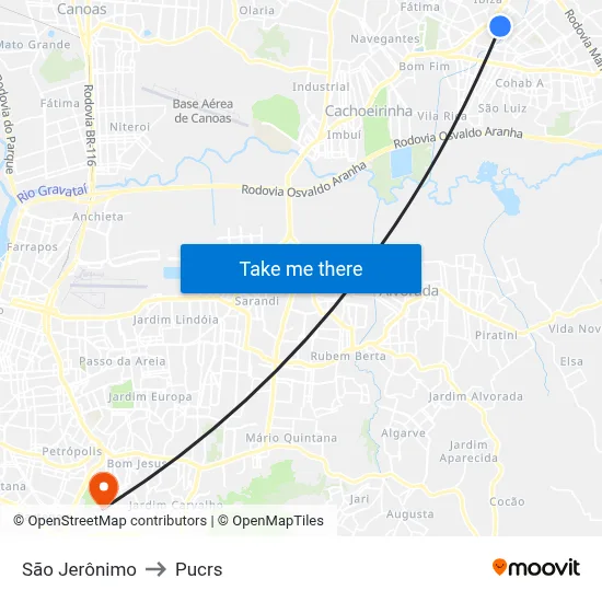 São Jerônimo to Pucrs map