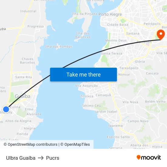 Ulbra Guaíba to Pucrs map