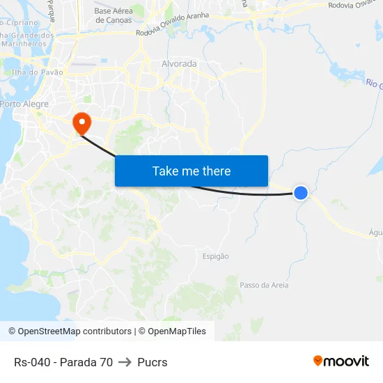 Rs-040 - Parada 70 to Pucrs map