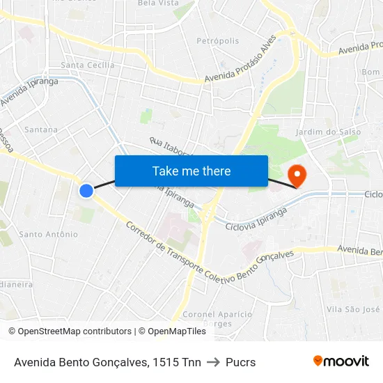 Avenida Bento Gonçalves, 1515 Tnn to Pucrs map