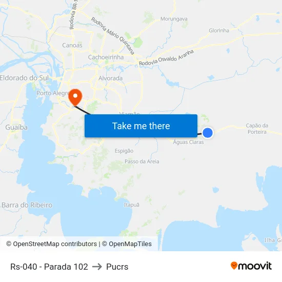 Rs-040 - Parada 102 to Pucrs map