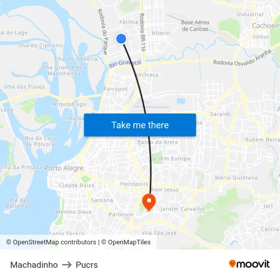 Machadinho to Pucrs map