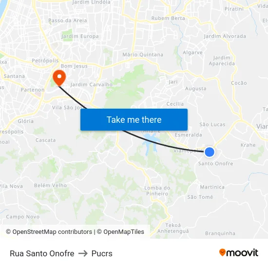 Rua Santo Onofre to Pucrs map
