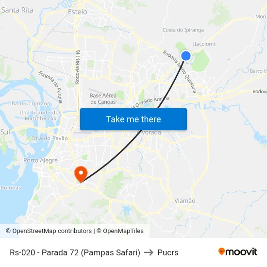 Rs-020 - Parada 72 (Pampas Safari) to Pucrs map