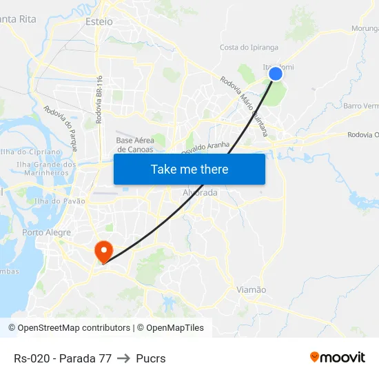 Rs-020 - Parada 77 to Pucrs map