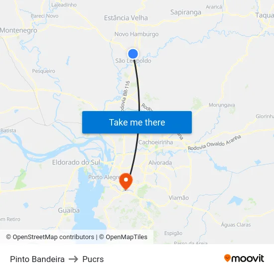 Pinto Bandeira to Pucrs map