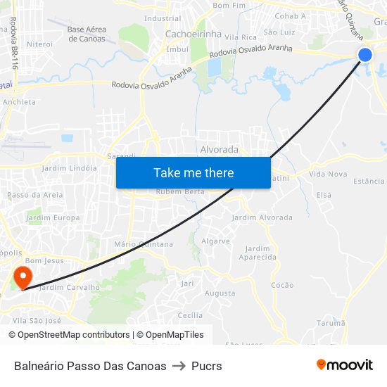 Balneário Passo Das Canoas to Pucrs map