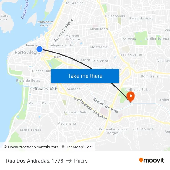 Rua Dos Andradas, 1778 to Pucrs map