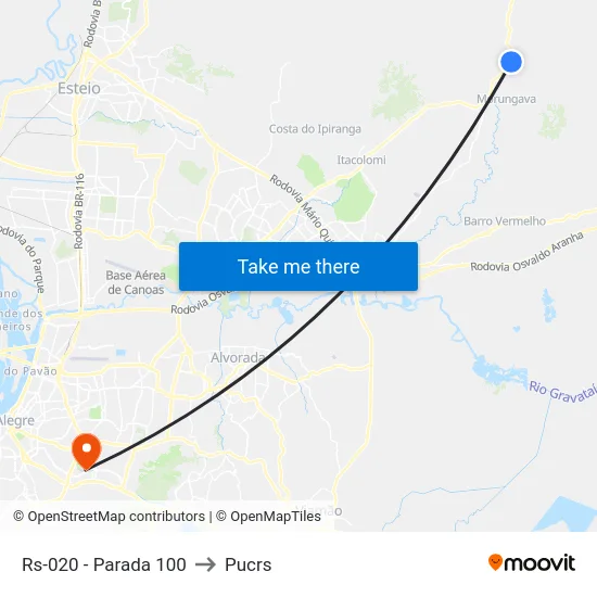 Rs-020 - Parada 100 to Pucrs map