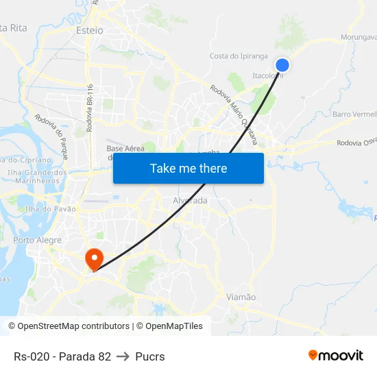 Rs-020 - Parada 82 to Pucrs map
