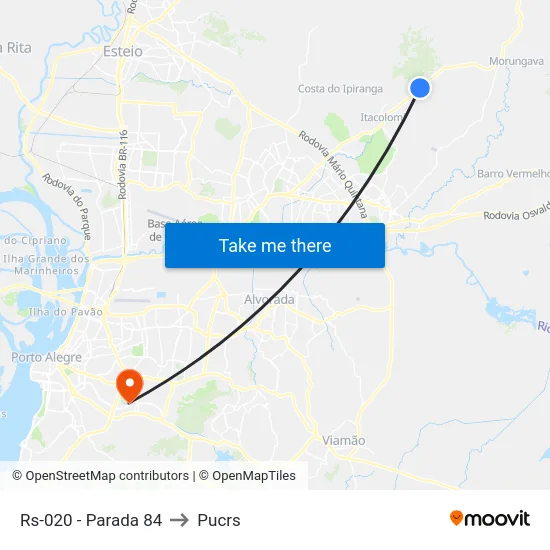 Rs-020 - Parada 84 to Pucrs map