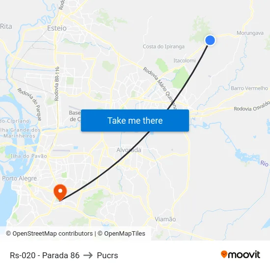 Rs-020 - Parada 86 to Pucrs map