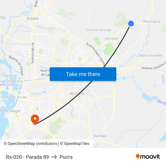 Rs-020 - Parada 89 to Pucrs map