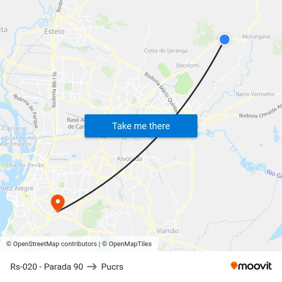 Rs-020 - Parada 90 to Pucrs map