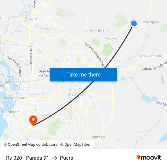 Rs-020 - Parada 91 to Pucrs map