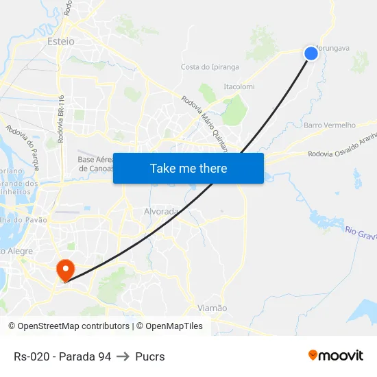 Rs-020 - Parada 94 to Pucrs map