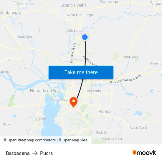 Barbacena to Pucrs map