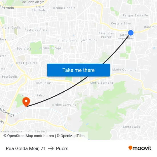 Rua Golda Meir, 71 to Pucrs map