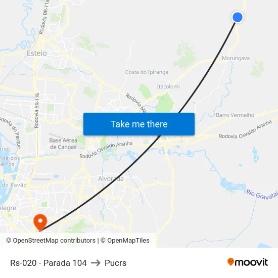 Rs-020 - Parada 104 to Pucrs map