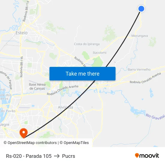 Rs-020 - Parada 105 to Pucrs map