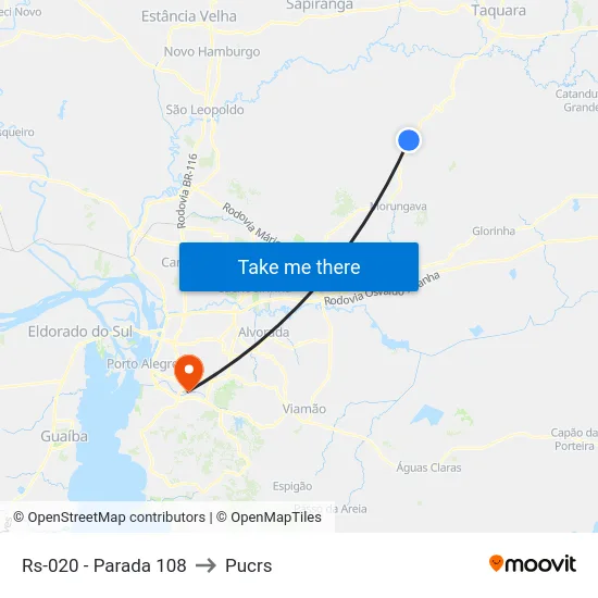 Rs-020 - Parada 108 to Pucrs map