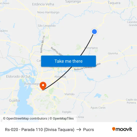 Rs-020 - Parada 110 (Divisa Taquara) to Pucrs map