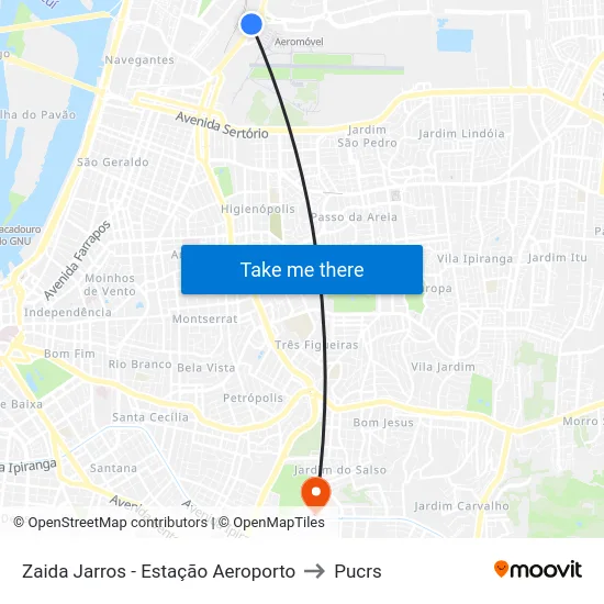 Zaida Jarros - Estação Aeroporto to Pucrs map
