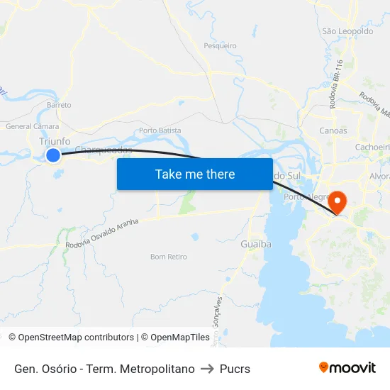 Gen. Osório - Term. Metropolitano to Pucrs map