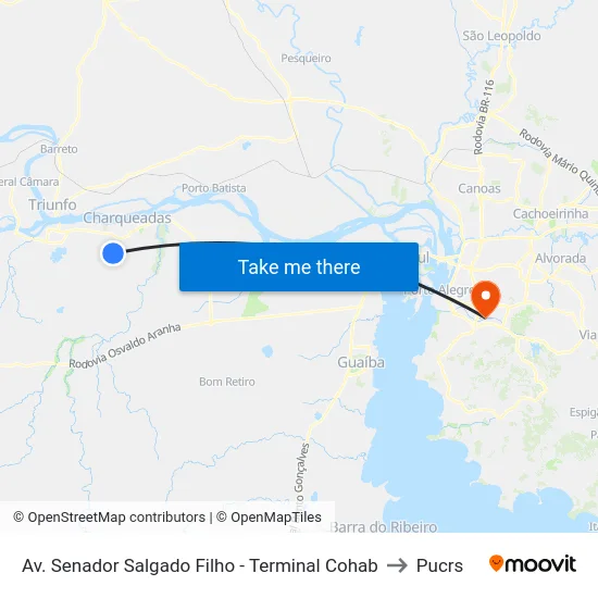 Av. Senador Salgado Filho - Terminal Cohab to Pucrs map