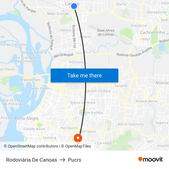 Rodoviária De Canoas to Pucrs map