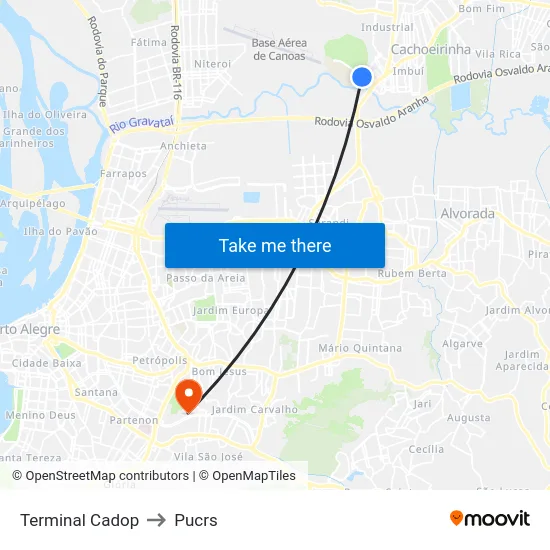 Terminal Cadop to Pucrs map