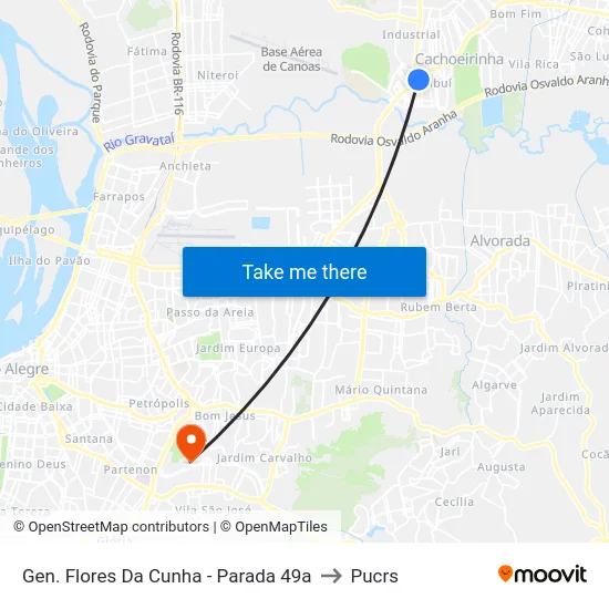 Gen. Flores Da Cunha - Parada 49a to Pucrs map