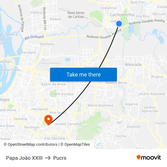 Papa João XXIII to Pucrs map