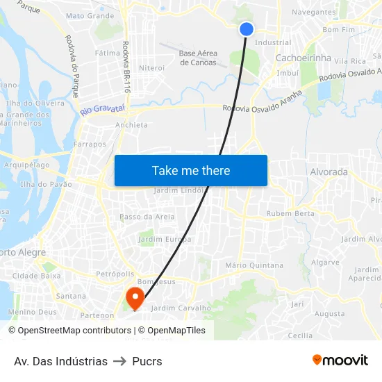 Av. Das Indústrias to Pucrs map