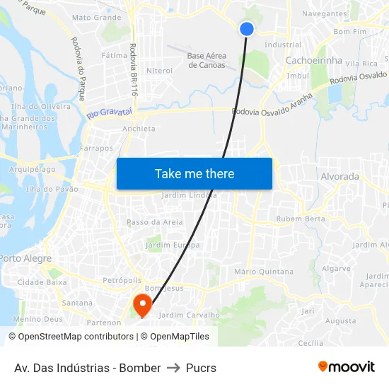 Av. Das Indústrias - Bomber to Pucrs map