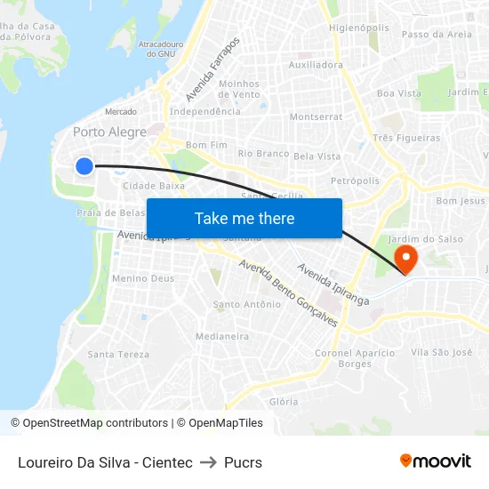 Loureiro Da Silva - Cientec to Pucrs map