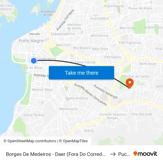 Borges De Medeiros - Daer (Fora Do Corredor) to Pucrs map