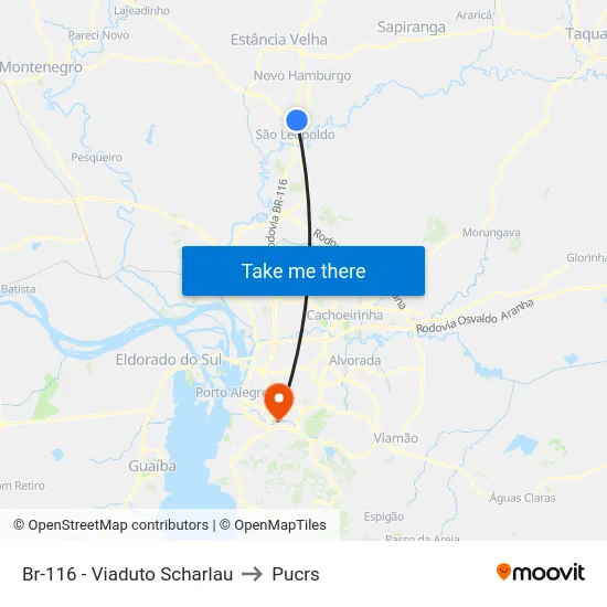 Br-116 - Viaduto Scharlau to Pucrs map