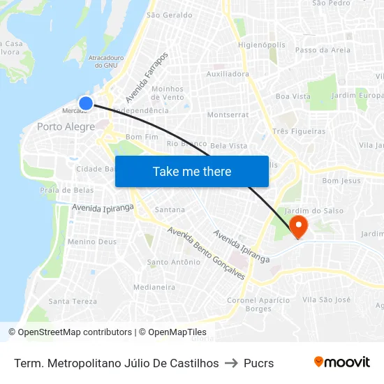 Term. Metropolitano Júlio De Castilhos to Pucrs map