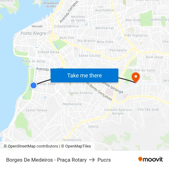 Borges De Medeiros - Praça Rotary to Pucrs map