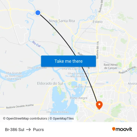 Br-386 Sul to Pucrs map