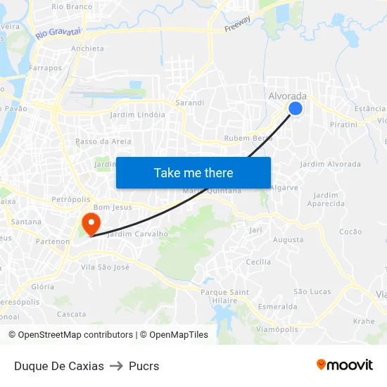 Duque De Caxias to Pucrs map