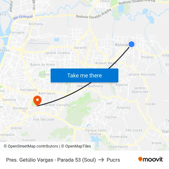 Pres. Getúlio Vargas - Parada 53 (Soul) to Pucrs map