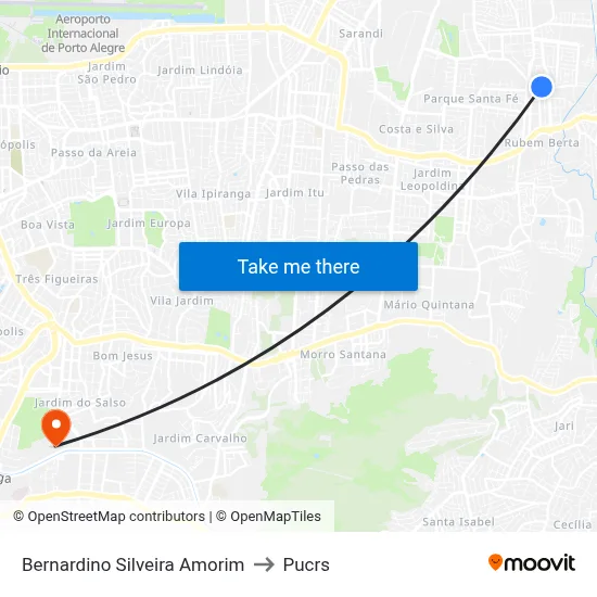 Bernardino Silveira Amorim to Pucrs map