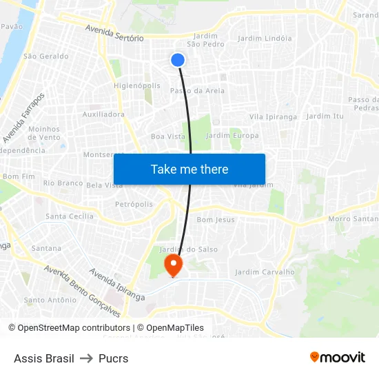 Assis Brasil to Pucrs map