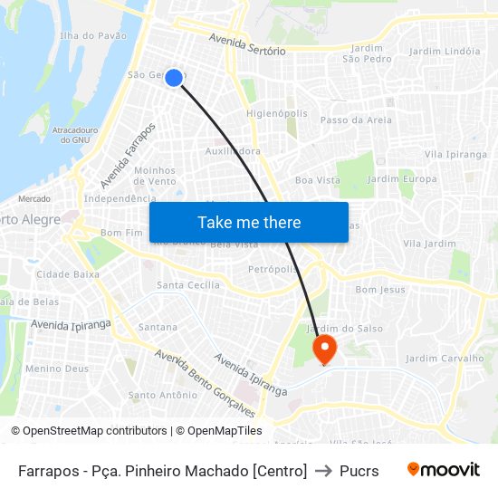 Farrapos - Pça. Pinheiro Machado [Centro] to Pucrs map
