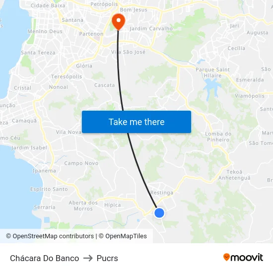 Chácara Do Banco to Pucrs map