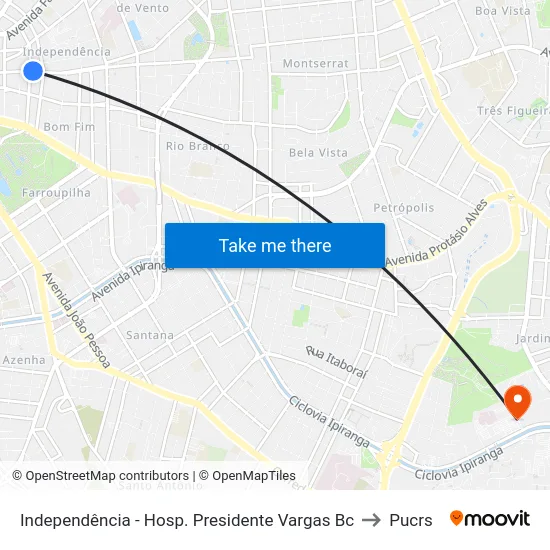 Independência - Hosp. Presidente Vargas Bc to Pucrs map